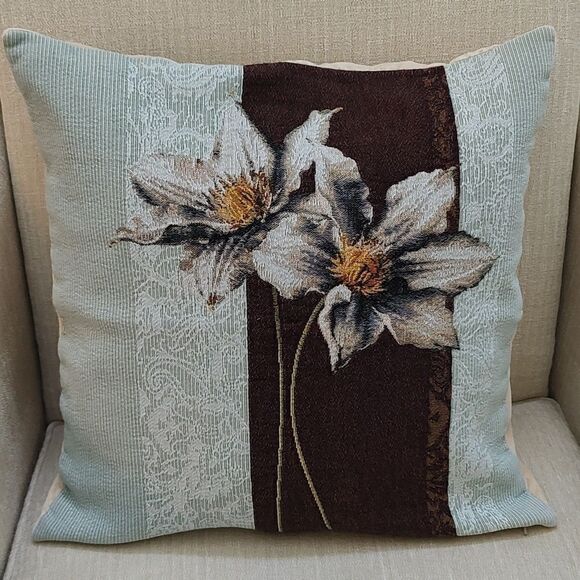 Gobelins Art Woven Clematis Tapestry Cotton Throw Pillow Cover - Picture 8 of 8